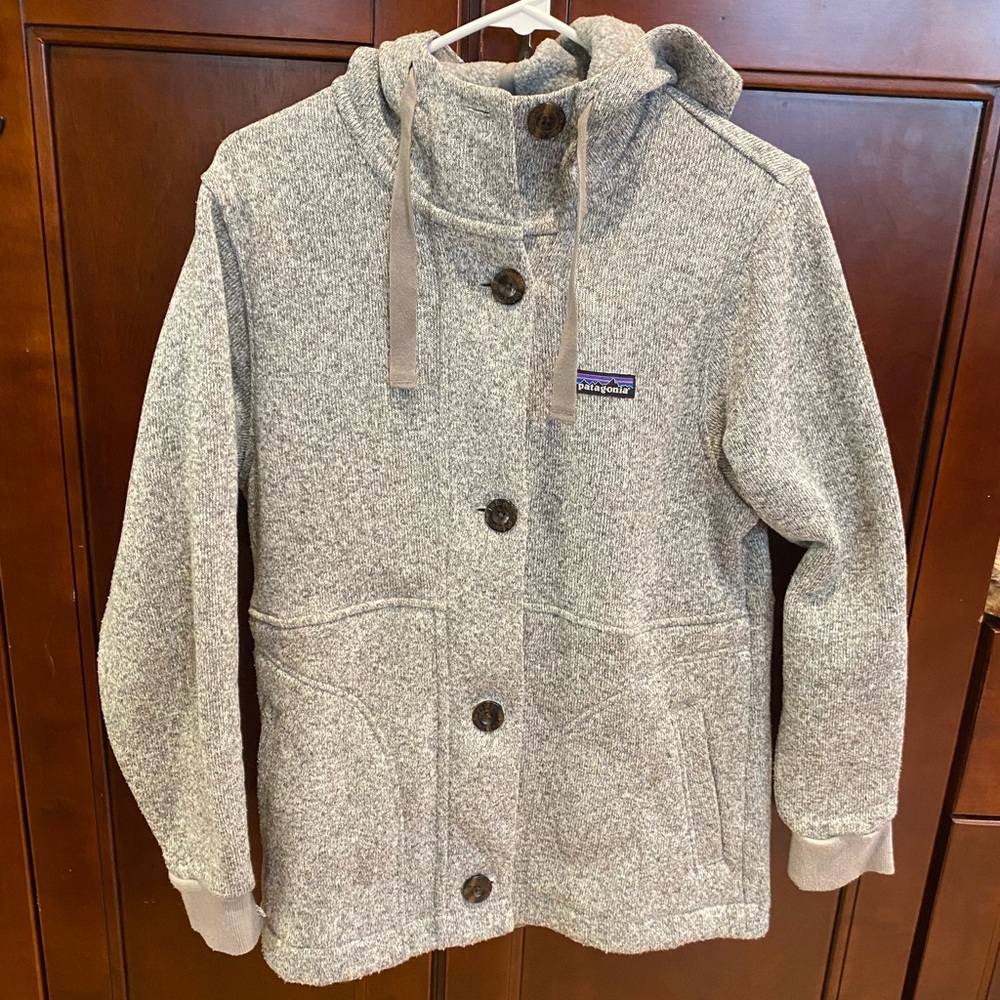 Grey Patagonia Hooded Fleece Long Jacket Women’s Small